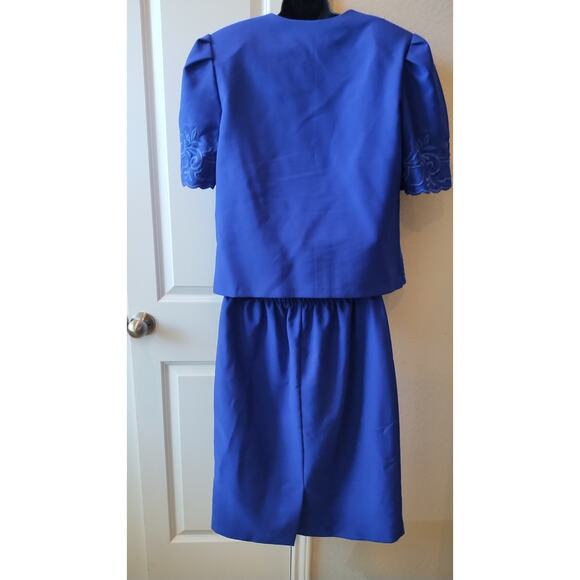 Vintage 80s -90s royal blue blouse and skirt set size 16 - Picture 6 of 16